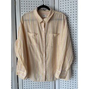 Candace Cameron Bure Striped L/S Button Down Yellow Pink Org Women's 1X Cotton!